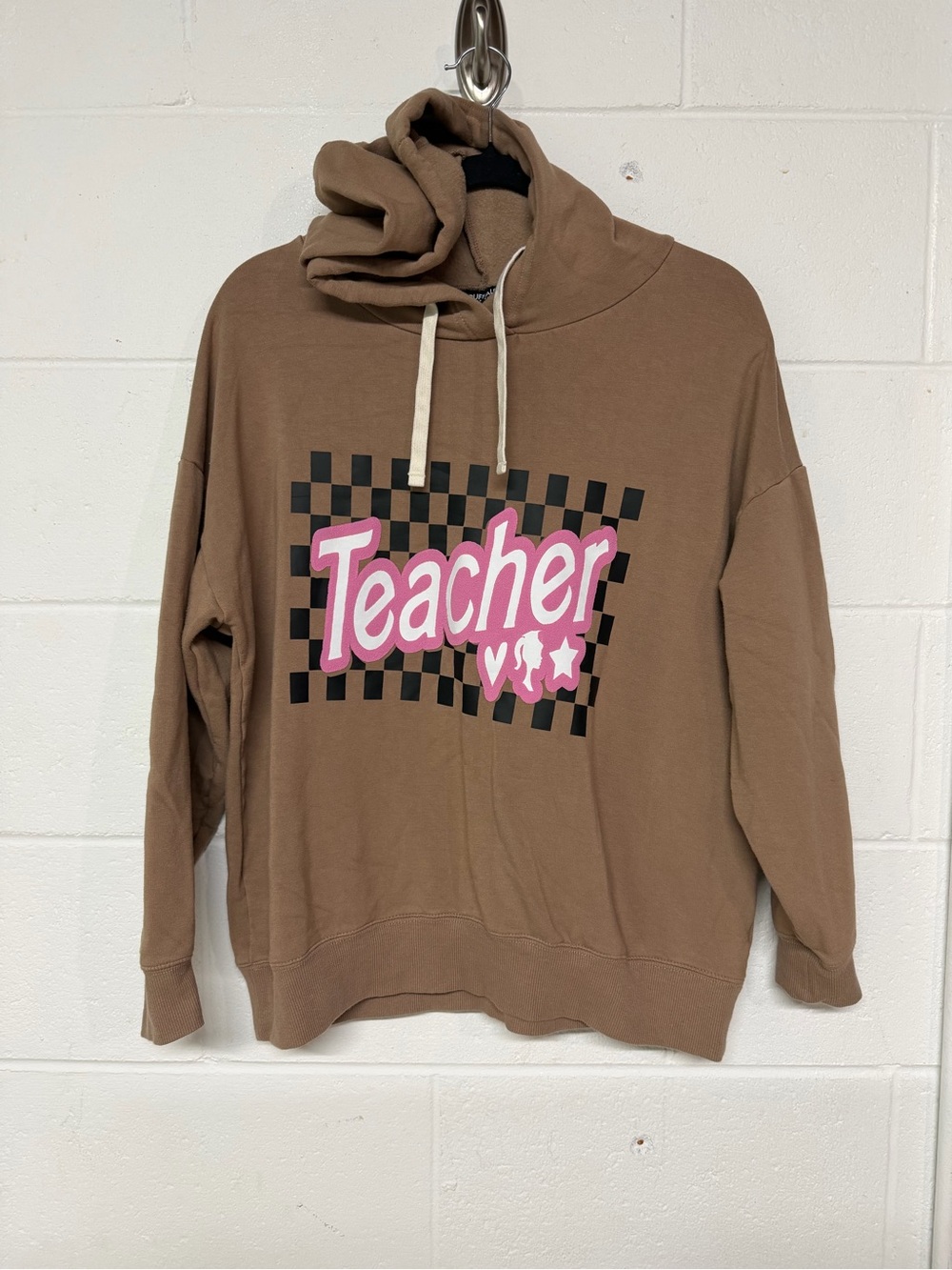 Buffalo David Bitton Brown Pullover Hoodie with Pink Barbie graphic and Teacher